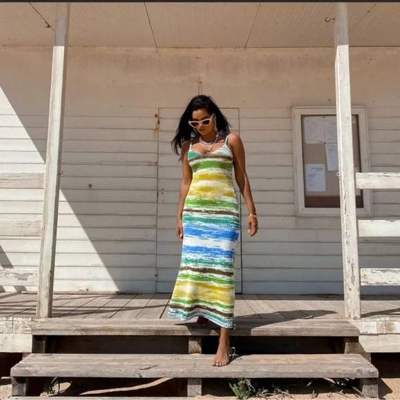 ZARA Long multicolored Knit summer dress crochet sweater Maxi dress size Small - Picture 10 of 11